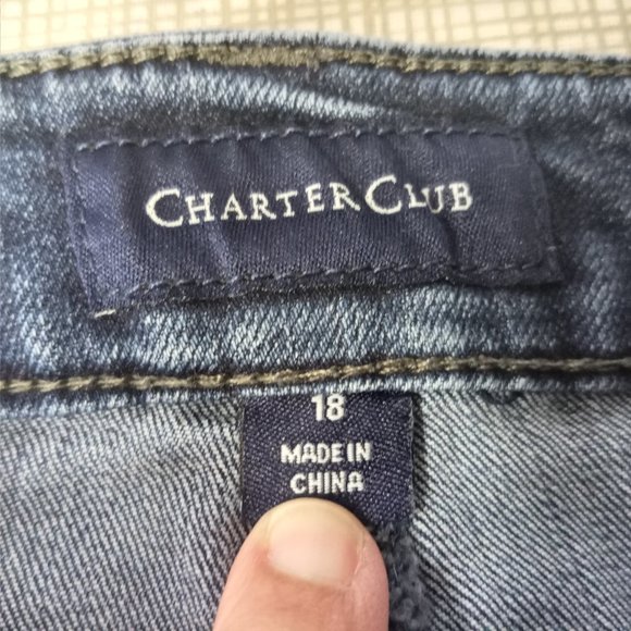 Charter Club Lexington Straight Jeans Women's Size 18 Faux-Pearl-Stud Tummy Pane - Picture 8 of 16